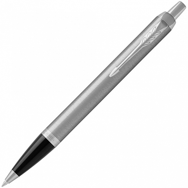 Ручка шариковая Parker IM Essential Stainless Steel CT, серебристая с черным с логотипом  заказать по выгодной цене в кибермаркете AvroraStore