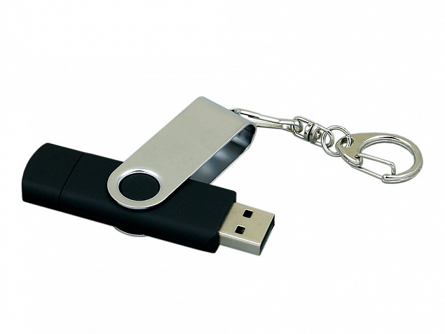 USB 2.0- флешка на 64 Гб с поворотным механизмом и дополнительным разъемом Micro USB с логотипом  заказать по выгодной цене в кибермаркете AvroraStore