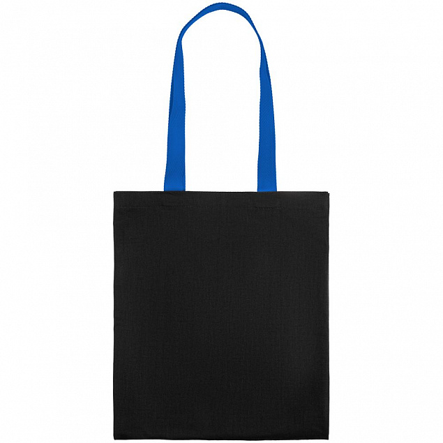 Холщовая сумка BrighTone, черная с ярко-синими ручками с логотипом  заказать по выгодной цене в кибермаркете AvroraStore