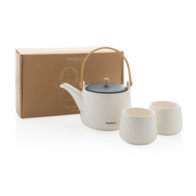 Набор керамический чайник Ukiyo с чашками с логотипом  заказать по выгодной цене в кибермаркете AvroraStore