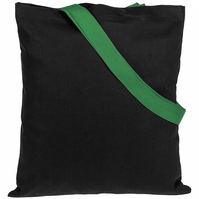 Холщовая сумка BrighTone, черная с зелеными ручками с логотипом  заказать по выгодной цене в кибермаркете AvroraStore