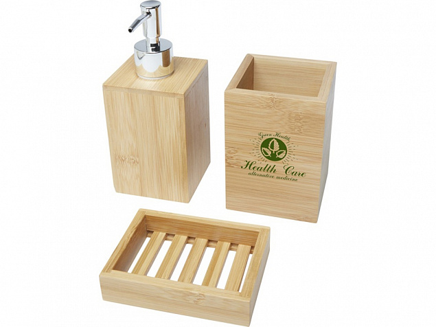 Набор из 3 аксессуаров из бамбука для ванной комнаты Hedon, natural с логотипом  заказать по выгодной цене в кибермаркете AvroraStore
