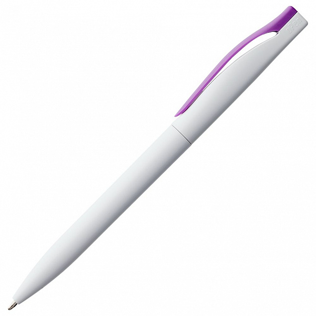Ручка шариковая Pin, белая с фиолетовым с логотипом  заказать по выгодной цене в кибермаркете AvroraStore