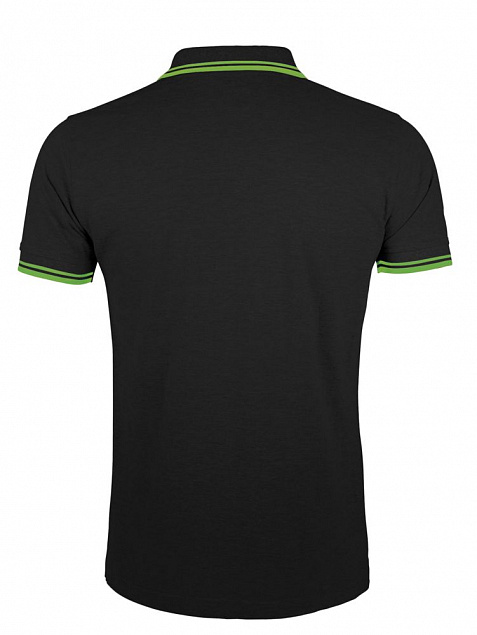 Рубашка поло мужская PASADENA MEN 200 с контрастной отделкой, черная с зеленым с логотипом  заказать по выгодной цене в кибермаркете AvroraStore
