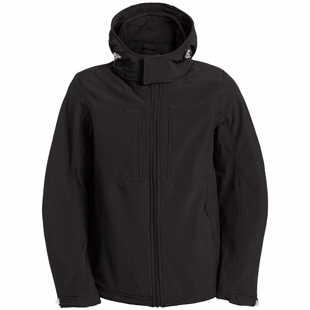 Куртка мужская Hooded Softshell черная с логотипом  заказать по выгодной цене в кибермаркете AvroraStore