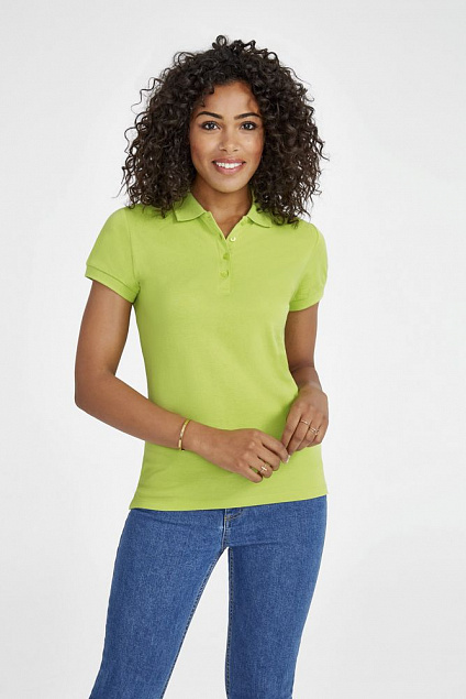 Рубашка поло женская PEOPLE 210, зеленое яблоко с логотипом  заказать по выгодной цене в кибермаркете AvroraStore