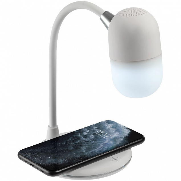 Лампа с колонкой и беспроводной зарядкой lampaTon, белая с логотипом  заказать по выгодной цене в кибермаркете AvroraStore