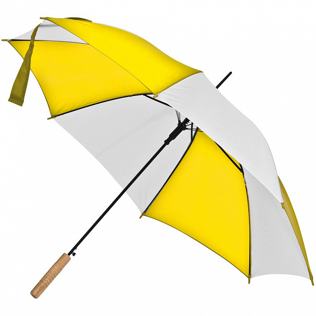 Зонт-трость Milkshake, белый с желтым с логотипом  заказать по выгодной цене в кибермаркете AvroraStore