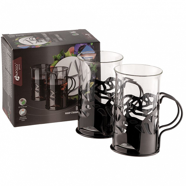 Набор стаканов в подстаканниках Cite, черный с логотипом  заказать по выгодной цене в кибермаркете AvroraStore