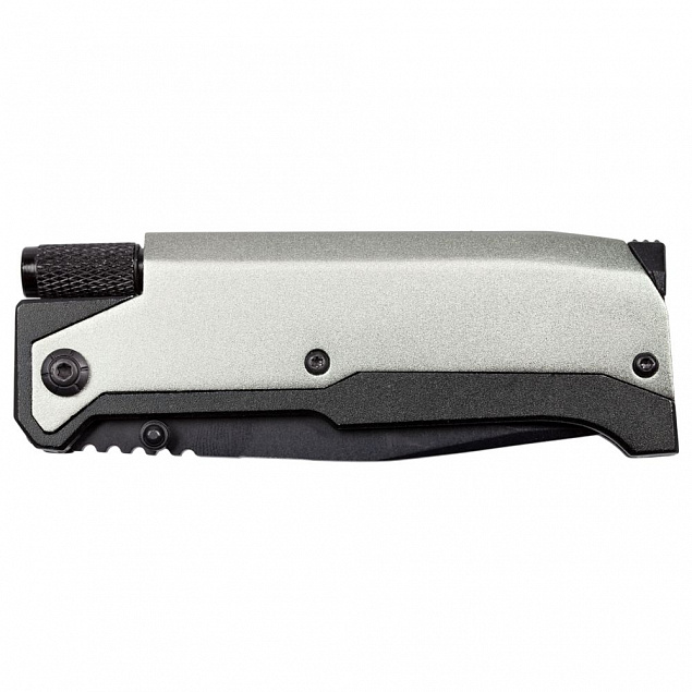 Нож складной с фонариком и огнивом Ster, серый с логотипом  заказать по выгодной цене в кибермаркете AvroraStore