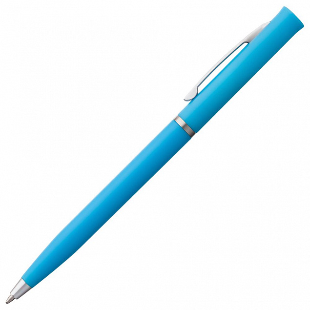 Ручка шариковая Euro Chrome, голубая с логотипом  заказать по выгодной цене в кибермаркете AvroraStore