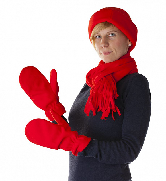 Комплект Unit Fleecy: шарф, шапка, варежки, красный с логотипом  заказать по выгодной цене в кибермаркете AvroraStore