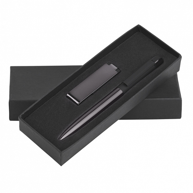 Набор ручка + флеш-карта 8 Гб в футляре, черный/титаниум, покрытие soft touch с логотипом  заказать по выгодной цене в кибермаркете AvroraStore