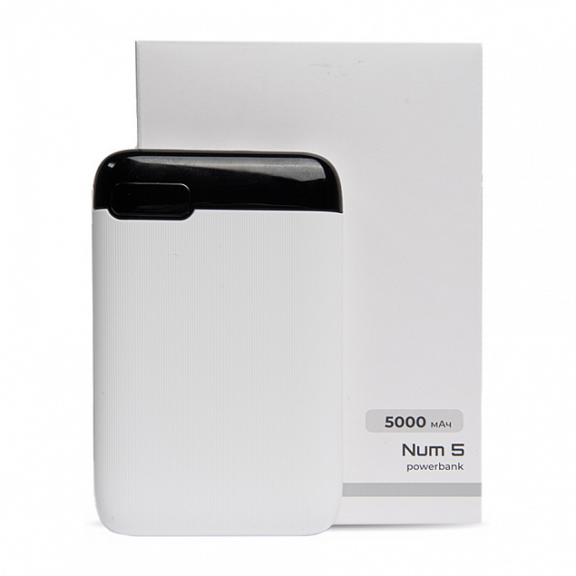 Универсальный аккумулятор OMG Num 5 (5000 мАч), белый, 10,2х6.3х1,2 см с логотипом  заказать по выгодной цене в кибермаркете AvroraStore
