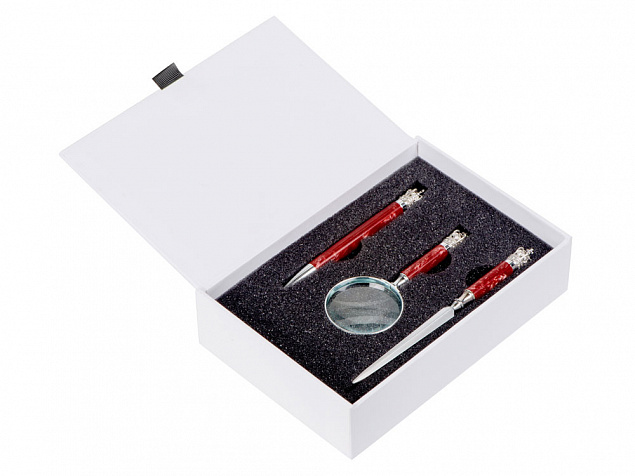 Набор: портмоне, ручка, лупа, нож для бумаг с логотипом  заказать по выгодной цене в кибермаркете AvroraStore