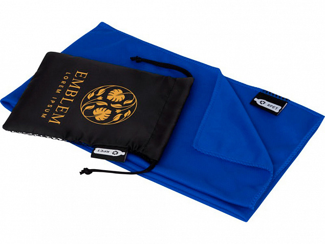 Спортивное охлаждающее полотенце Raquel из переработанного ПЭТ в мешочке, синий с логотипом  заказать по выгодной цене в кибермаркете AvroraStore