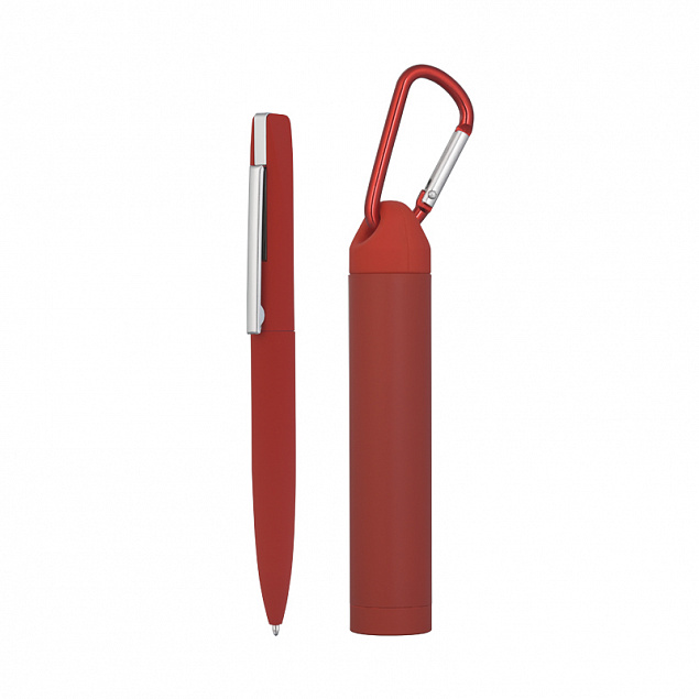 Набор ручка + зарядное устройство 2800 mAh в футляре, прорезиненный красный с логотипом  заказать по выгодной цене в кибермаркете AvroraStore