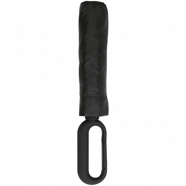Зонт складной Hoopy с ручкой-карабином, черный с логотипом  заказать по выгодной цене в кибермаркете AvroraStore
