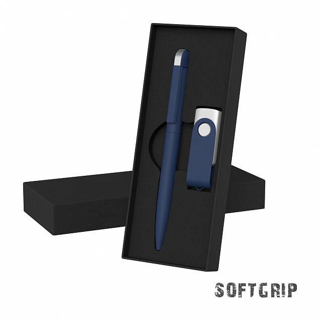 Набор ручка + флеш-карта 16 Гб в футляре,  покрытие softgrip с логотипом  заказать по выгодной цене в кибермаркете AvroraStore