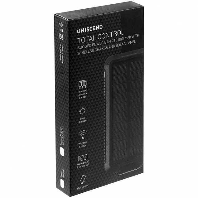Аккумулятор защищенный Total Control 10000 мАч, черный с серым с логотипом  заказать по выгодной цене в кибермаркете AvroraStore