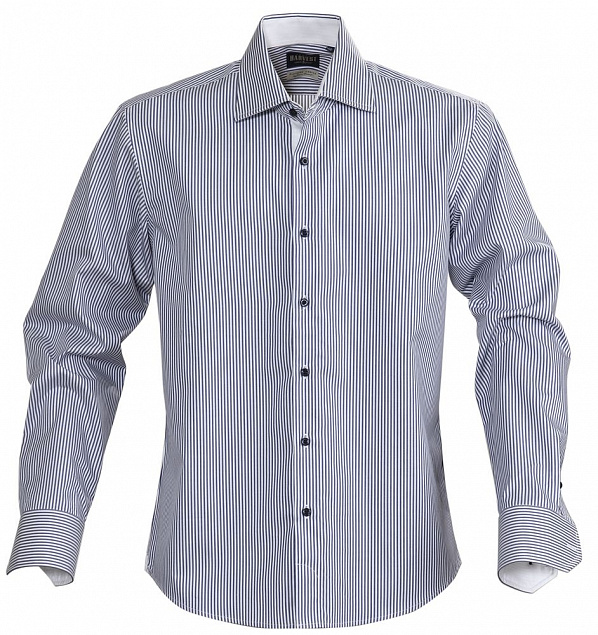 Рубашка мужская в полоску RENO, темно-синяя с логотипом  заказать по выгодной цене в кибермаркете AvroraStore