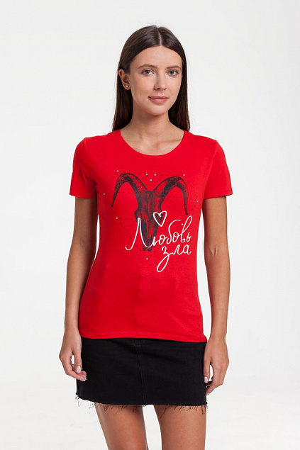 Футболка женская «Любовь зла», красная с логотипом  заказать по выгодной цене в кибермаркете AvroraStore