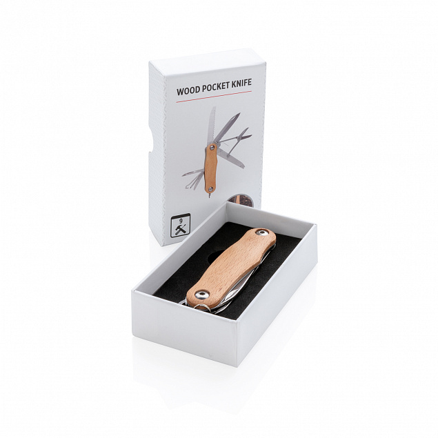 Карманный нож Wood, коричневый с логотипом  заказать по выгодной цене в кибермаркете AvroraStore