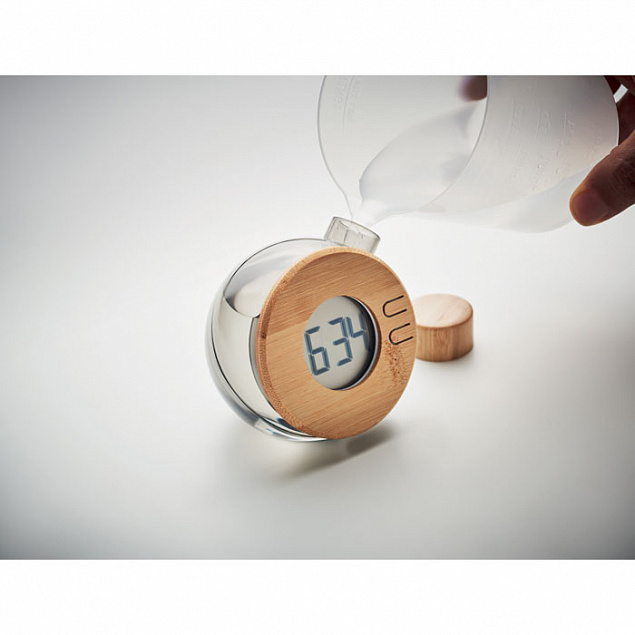 Бамбуковые ЖК-часы с водяным пи с логотипом  заказать по выгодной цене в кибермаркете AvroraStore