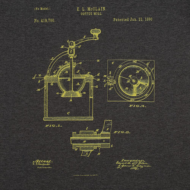 Футболка приталенная Old Patents. Coffee Mill, черный меланж с логотипом  заказать по выгодной цене в кибермаркете AvroraStore