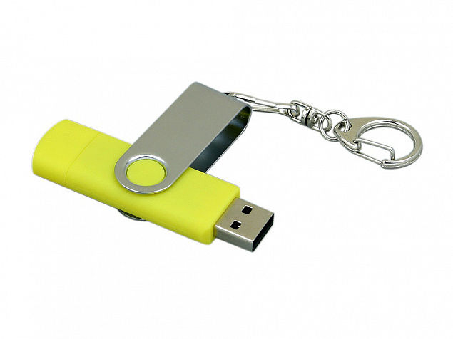 USB 2.0- флешка на 64 Гб с поворотным механизмом и дополнительным разъемом Micro USB с логотипом  заказать по выгодной цене в кибермаркете AvroraStore