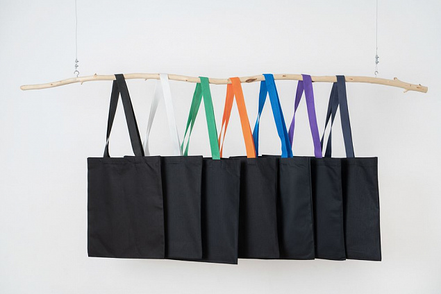 Холщовая сумка BrighTone, черная с оранжевыми ручками с логотипом  заказать по выгодной цене в кибермаркете AvroraStore