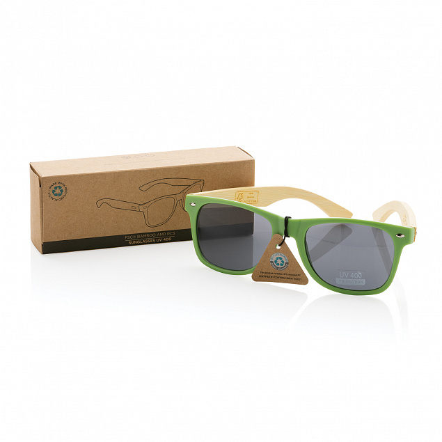 Солнцезащитные очки из переработанного пластика RCS с бамбуковыми дужками с логотипом  заказать по выгодной цене в кибермаркете AvroraStore