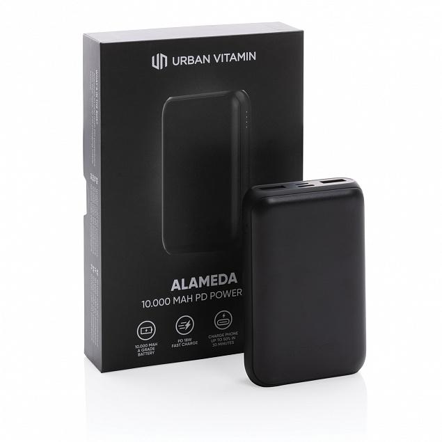 Внешний аккумулятор Urban Vitamin Alameda с быстрой зарядкой PD, 18 Вт, 10000 мАч с логотипом  заказать по выгодной цене в кибермаркете AvroraStore