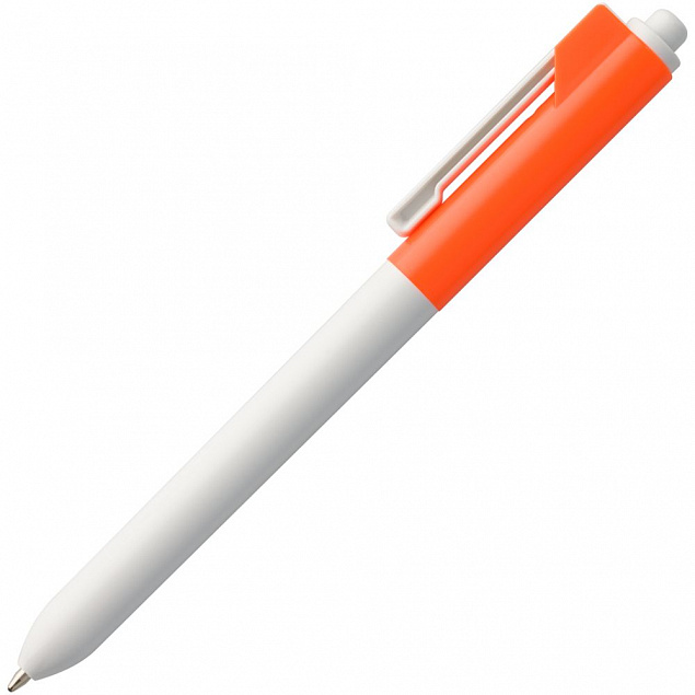 Ручка шариковая Hint Special, белая с оранжевым с логотипом  заказать по выгодной цене в кибермаркете AvroraStore