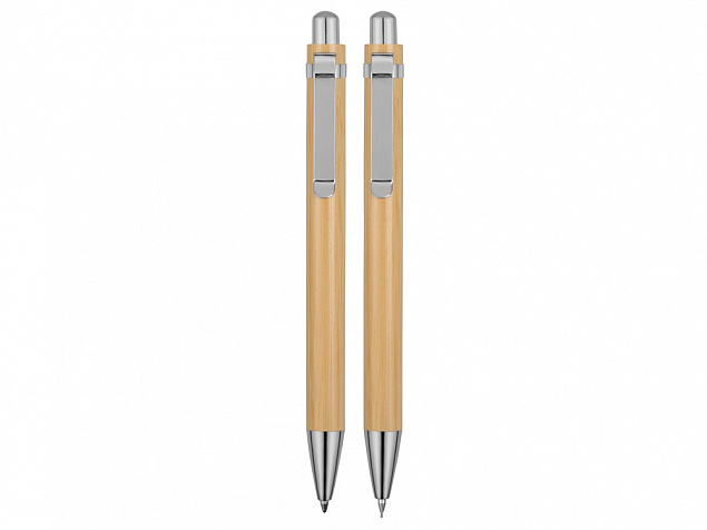 Набор Bamboo: шариковая ручка и механический карандаш с логотипом  заказать по выгодной цене в кибермаркете AvroraStore