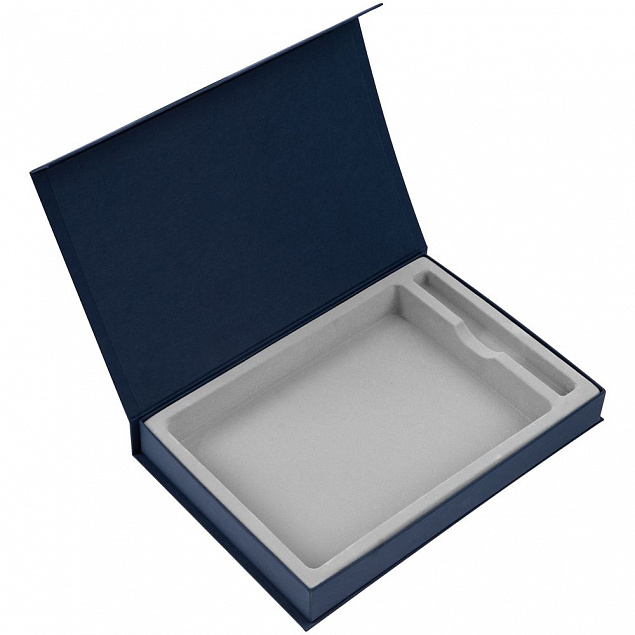 Коробка Silk с ложементом под ежедневник и ручку, синяя с логотипом  заказать по выгодной цене в кибермаркете AvroraStore