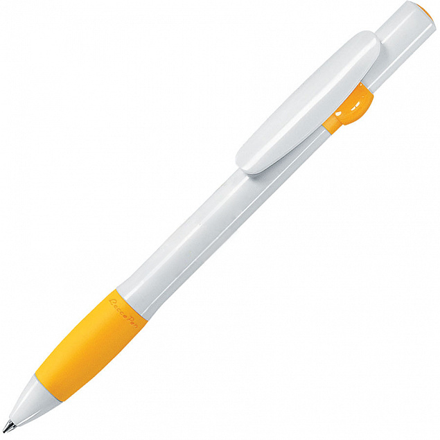 ALLEGRA, ручка шариковая, желтый/белый, пластик с логотипом  заказать по выгодной цене в кибермаркете AvroraStore