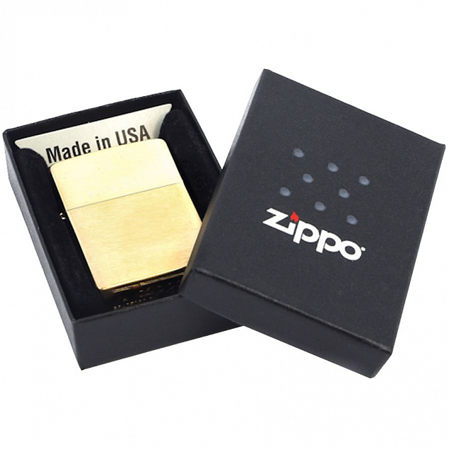 Зажигалка Zippo Classic Brushed, золотистая с логотипом  заказать по выгодной цене в кибермаркете AvroraStore