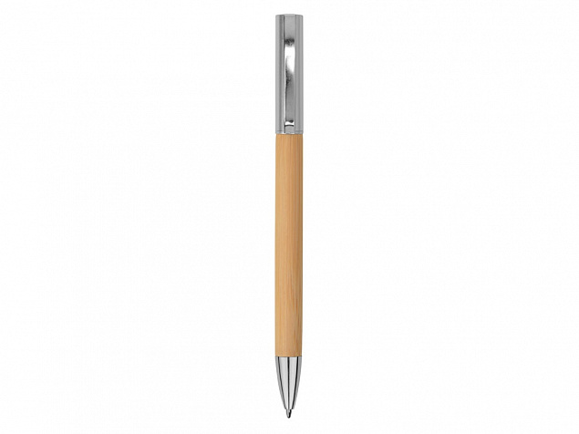 Ручка бамбуковая шариковая Saga, хром/бамбук с логотипом  заказать по выгодной цене в кибермаркете AvroraStore