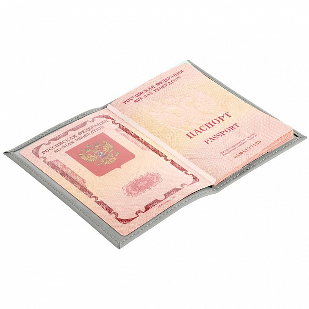 Обложка для паспорта Nubuk, светло-серая с логотипом  заказать по выгодной цене в кибермаркете AvroraStore
