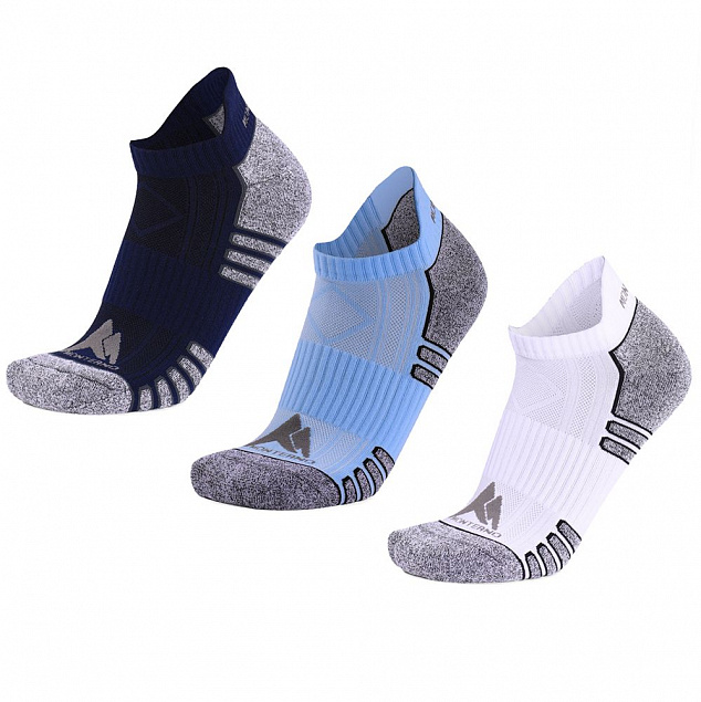Набор из 3 пар спортивных женских носков Monterno Sport, синий, голубой и белый с логотипом  заказать по выгодной цене в кибермаркете AvroraStore