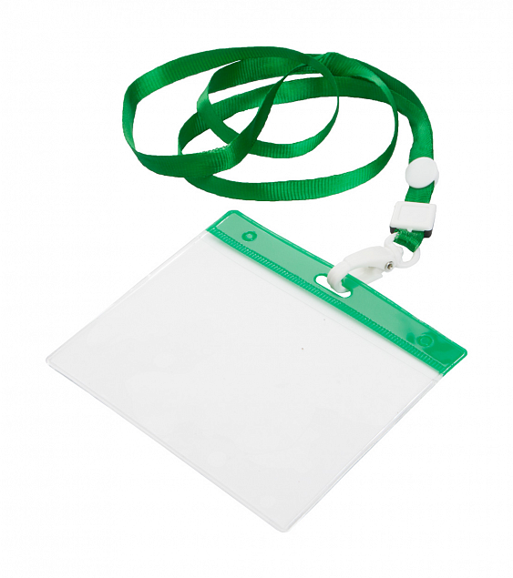 Чехол для бейджа с ланьярдом,зеленый с логотипом  заказать по выгодной цене в кибермаркете AvroraStore
