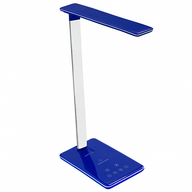 Настольная лампа Lumos, Ultramarine, с беспроводной зарядкой, синяя с логотипом  заказать по выгодной цене в кибермаркете AvroraStore