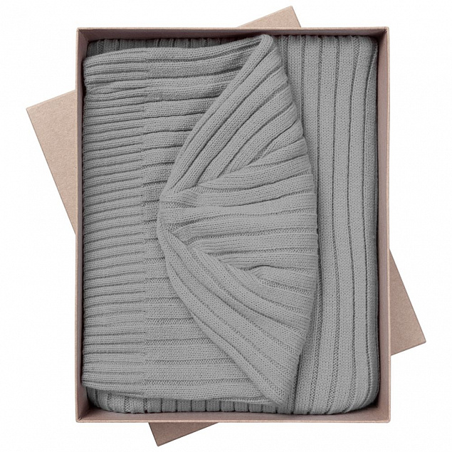 Набор Stripes: шарф и шапка, серый с логотипом  заказать по выгодной цене в кибермаркете AvroraStore