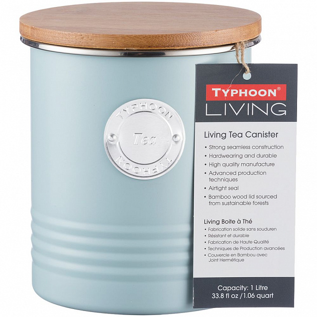 Емкость для хранения чая Living, голубая с логотипом  заказать по выгодной цене в кибермаркете AvroraStore