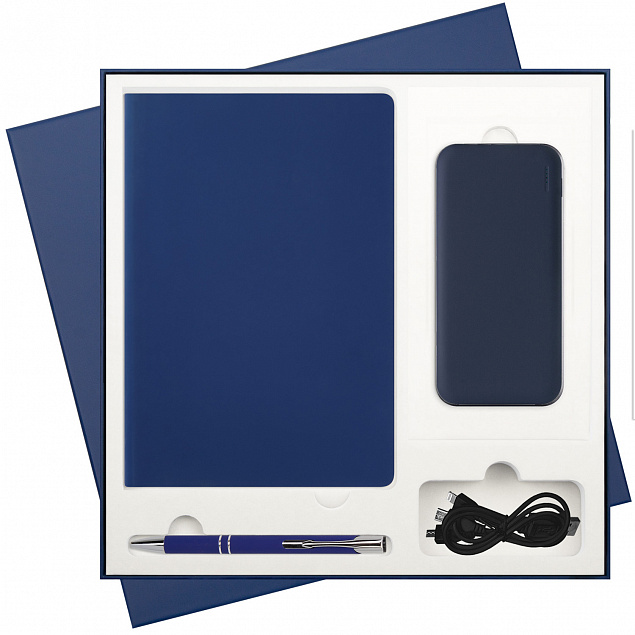 Подарочный набор Spark, синий (ежедневник, ручка, аккумулятор) с логотипом  заказать по выгодной цене в кибермаркете AvroraStore
