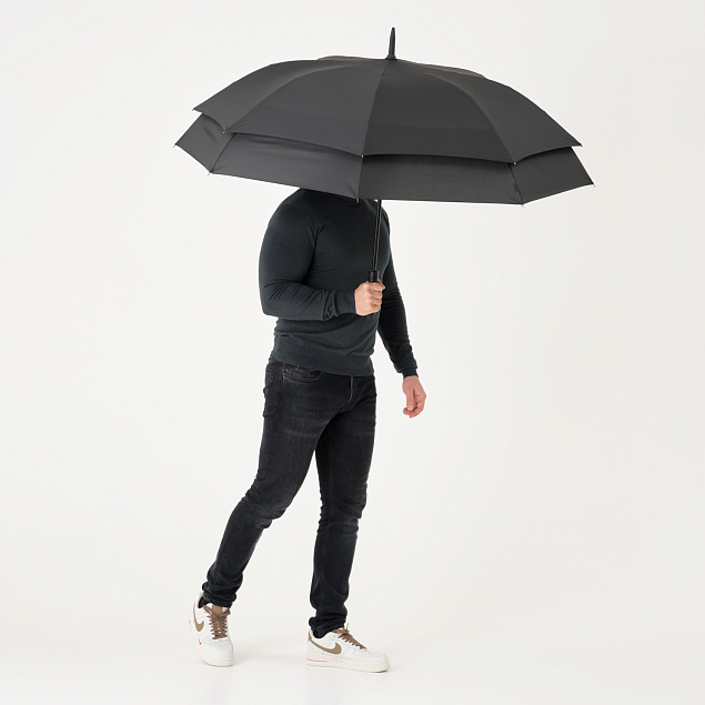 Зонт-трость Bora, черный с логотипом  заказать по выгодной цене в кибермаркете AvroraStore