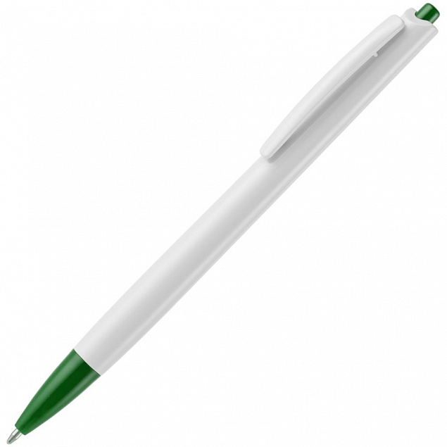 Ручка шариковая Tick, белая с зеленым с логотипом  заказать по выгодной цене в кибермаркете AvroraStore