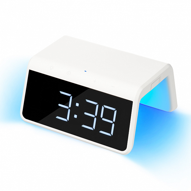 Настольные часы с беспроводной зарядкой 15W, Flame, белый цвет с логотипом  заказать по выгодной цене в кибермаркете AvroraStore