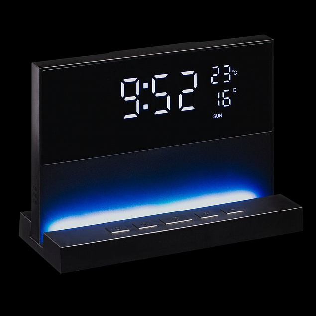 Зарядная станция с часами и подсветкой multiEnergy, черная с логотипом  заказать по выгодной цене в кибермаркете AvroraStore